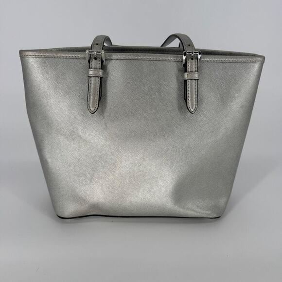 Michael Kors Silver Metallics set jet Tote Bag Purse Handbag Satchel MK Logo - Picture 4 of 13